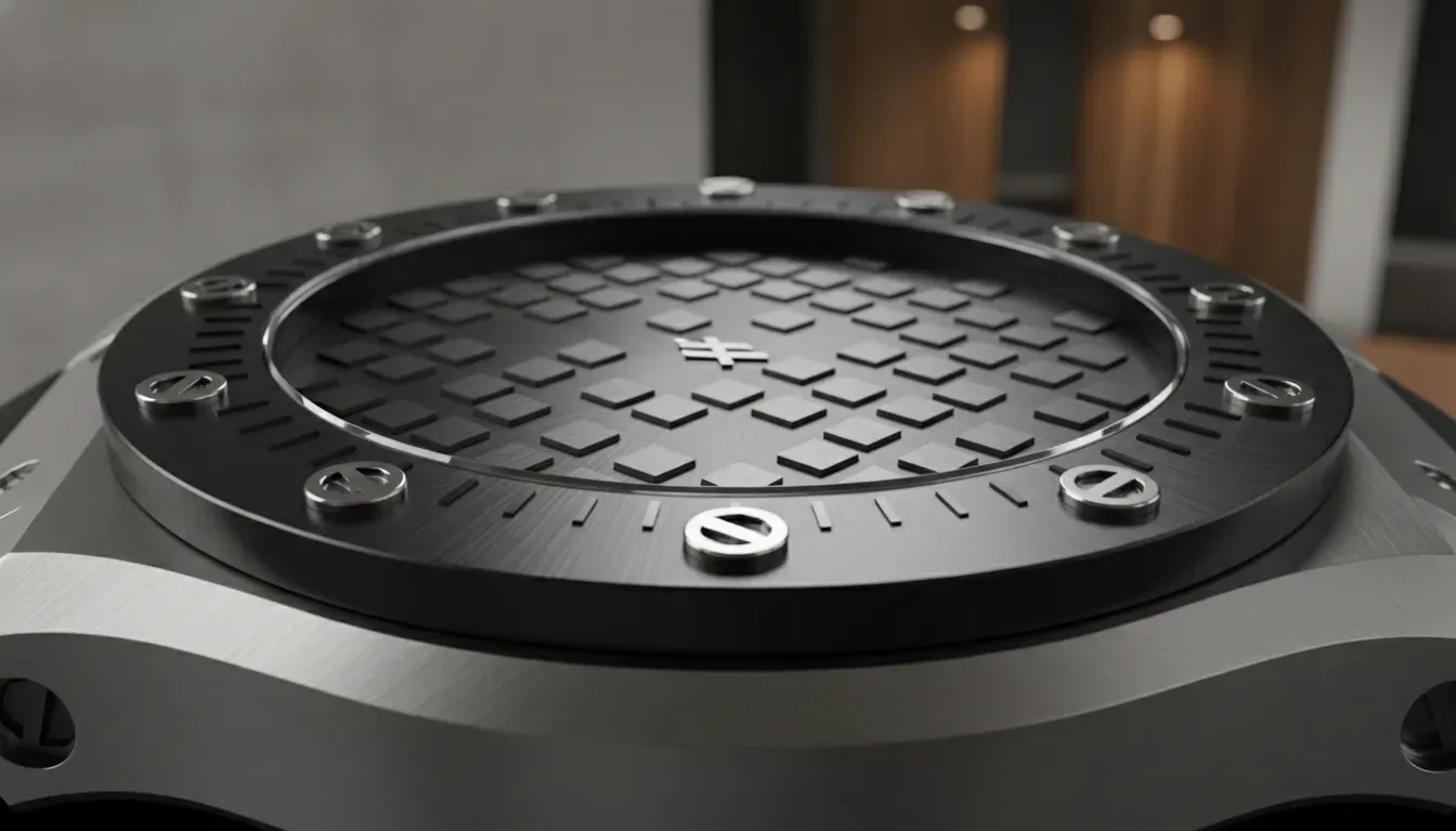 A detailed close-up of the iconic H-shaped screws on the bezel of luxury hublot watches