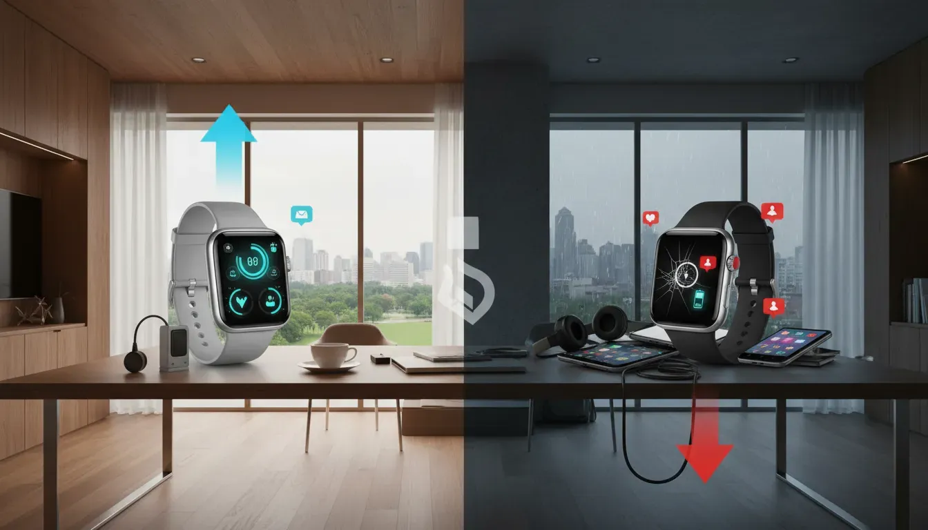 A visual breakdown of the pros and cons of smart watches  in daily life