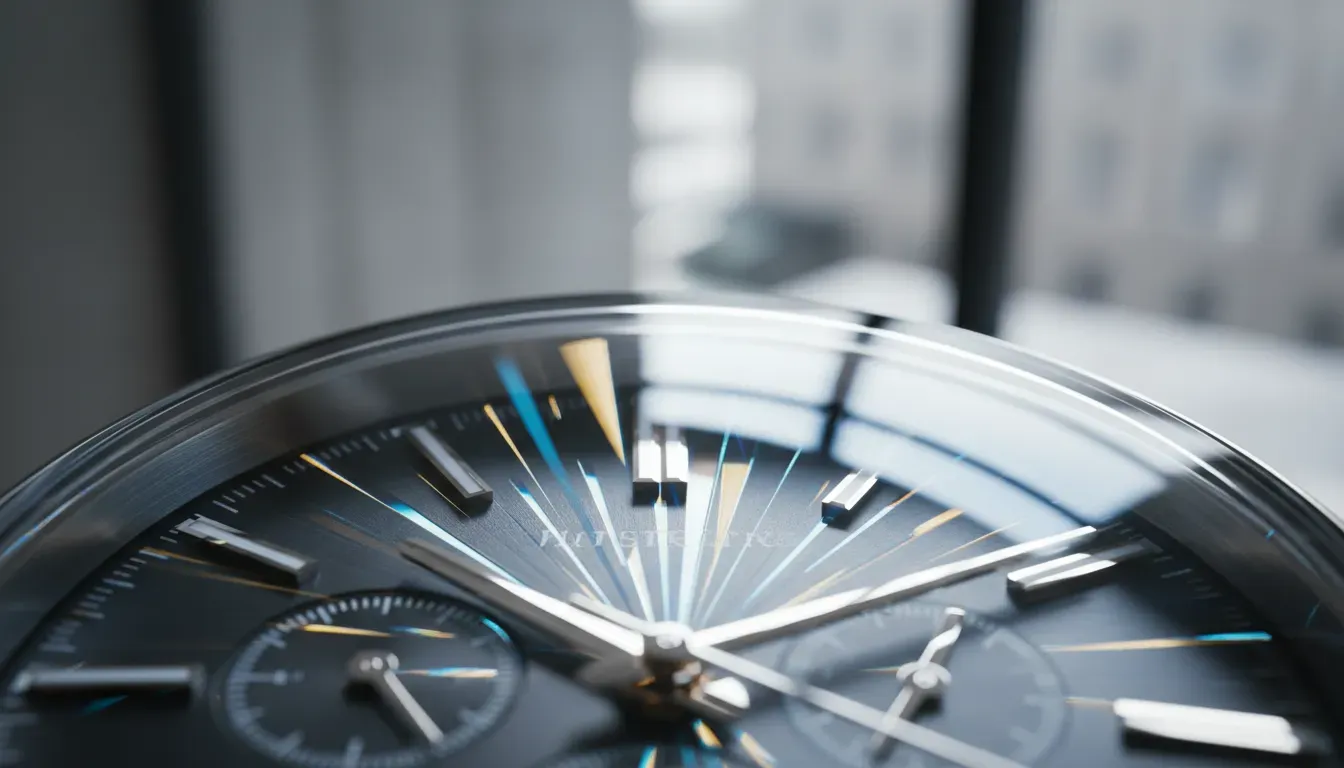 Macro photography of a watch crystal reflecting light