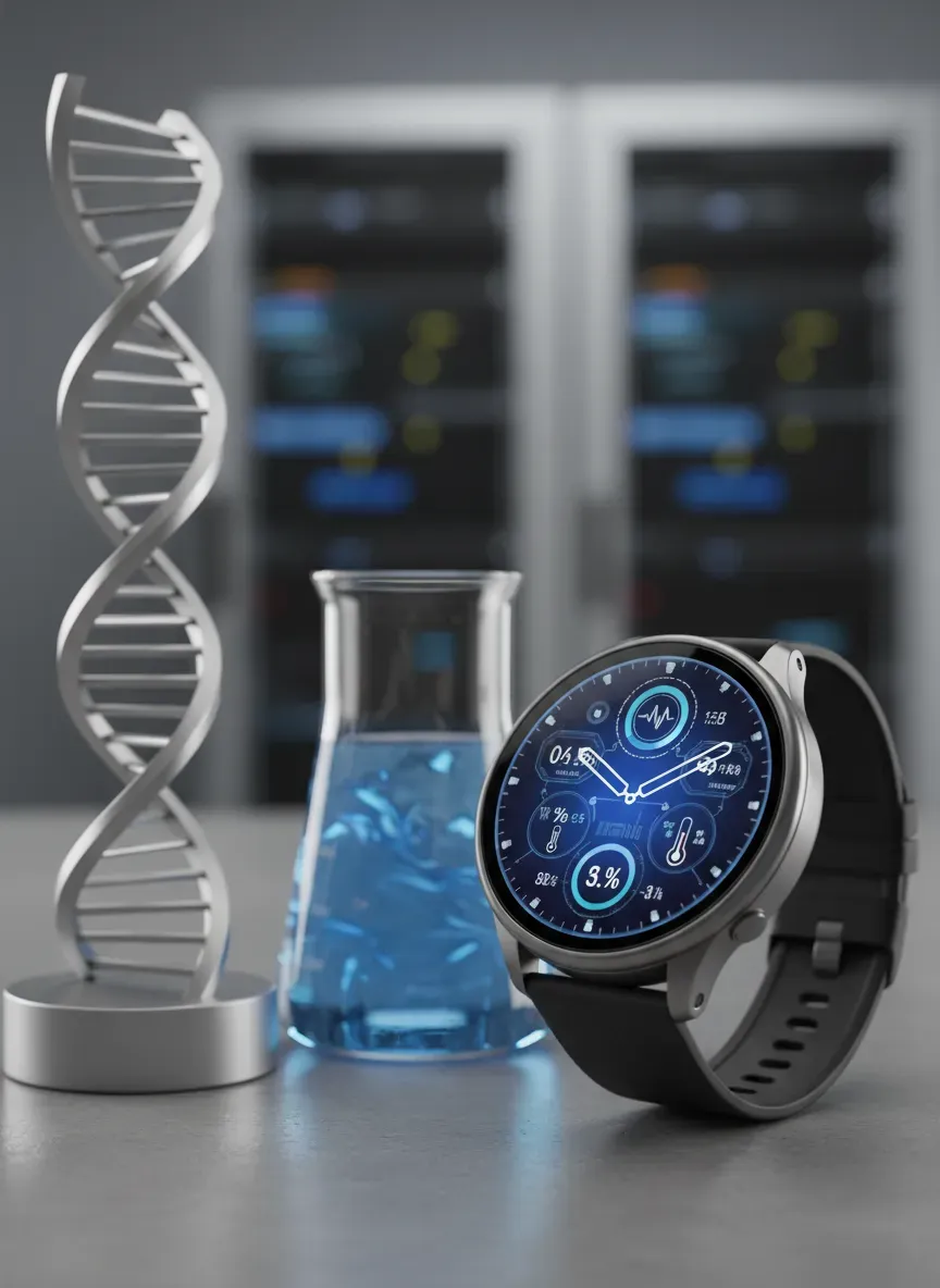 Detailed biometric readouts on a modern smartwatch interface