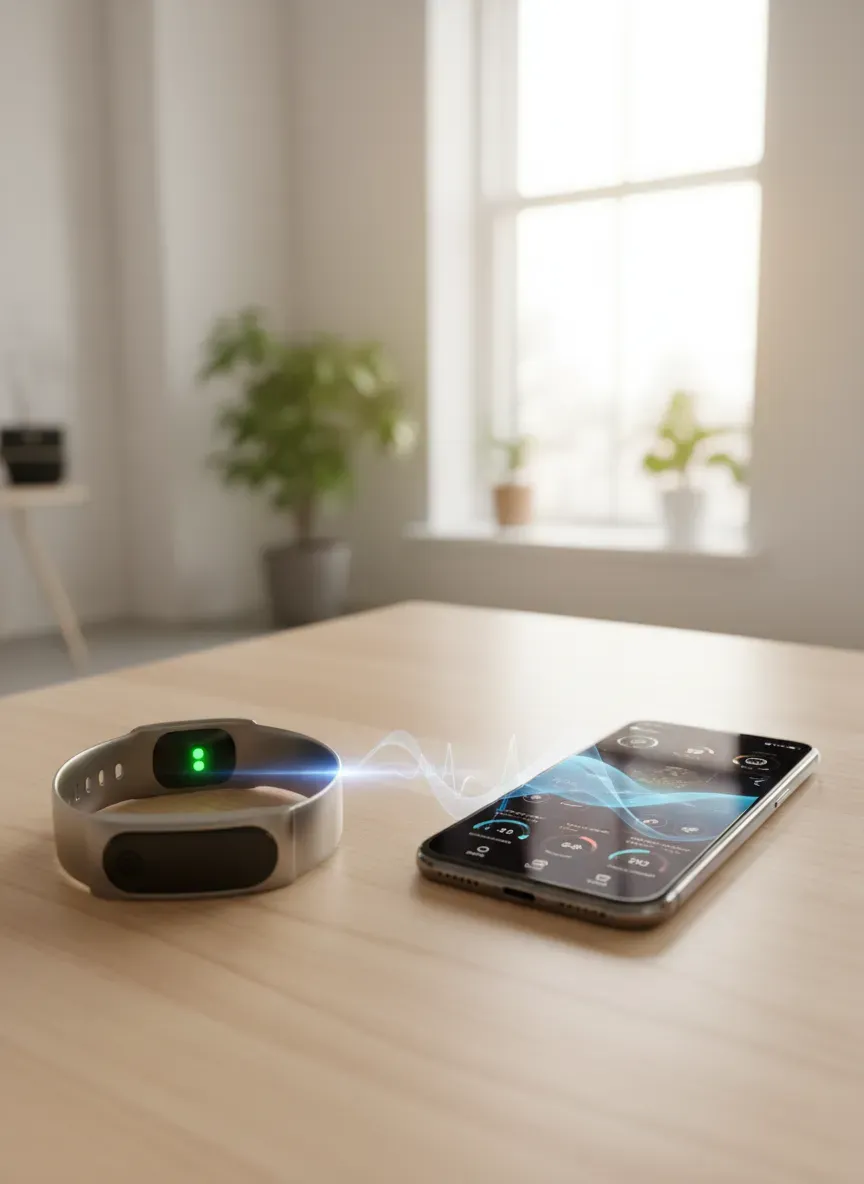 User interacting with health data on a smartphone app connected to a wearable