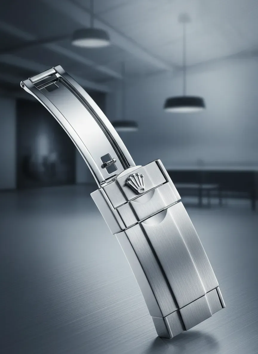 Macro shot of the Rolex Glidelock clasp mechanism