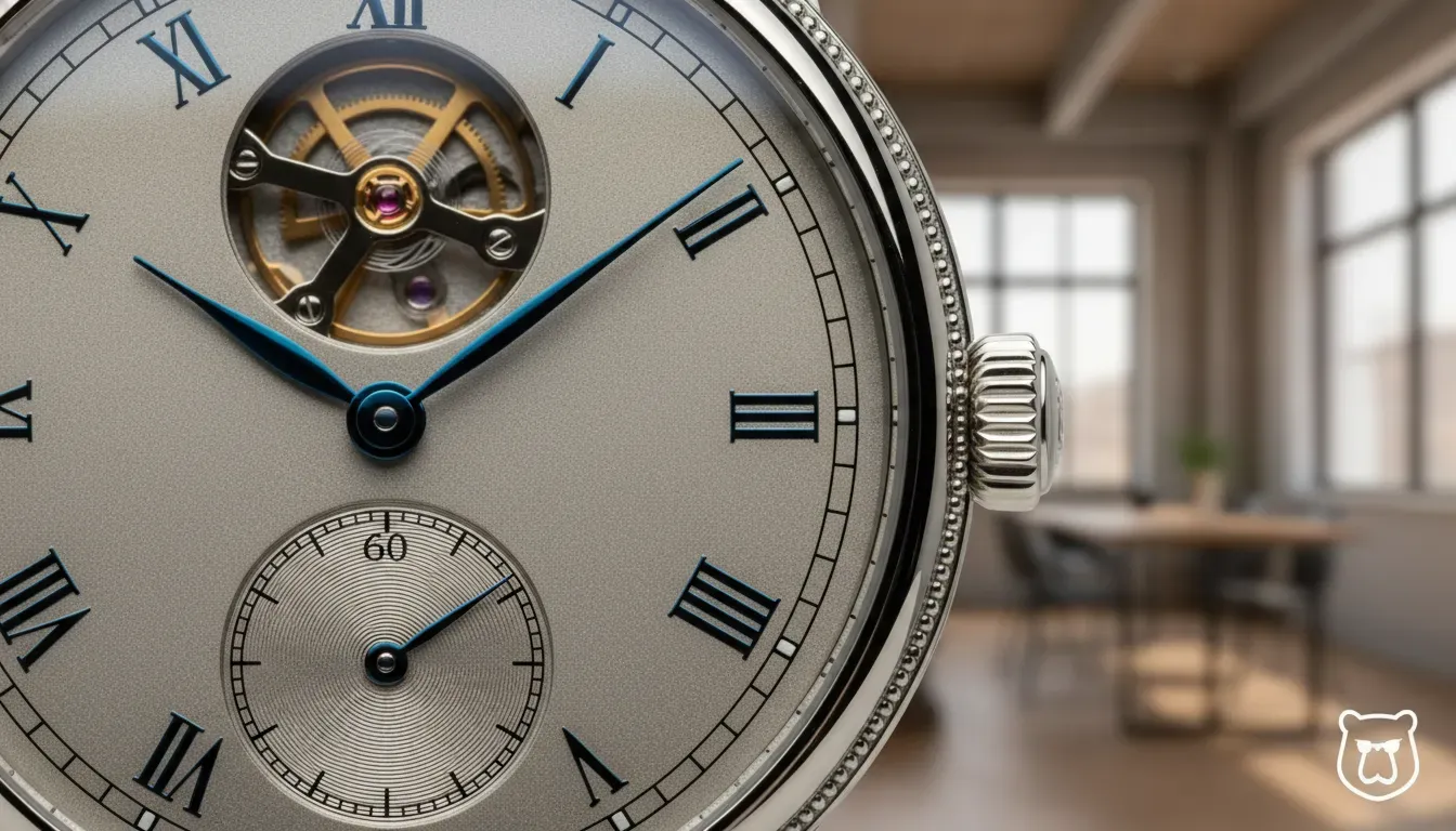 Close up of a mechanical dial from the teddy watches selection