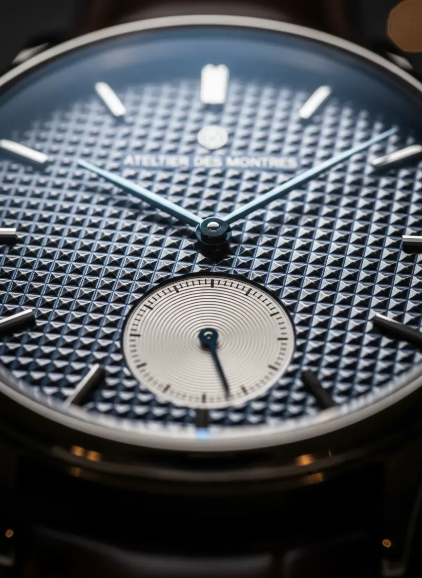 Macro shot of a high-end luxury watch dial revealing intricate guilloché patterns