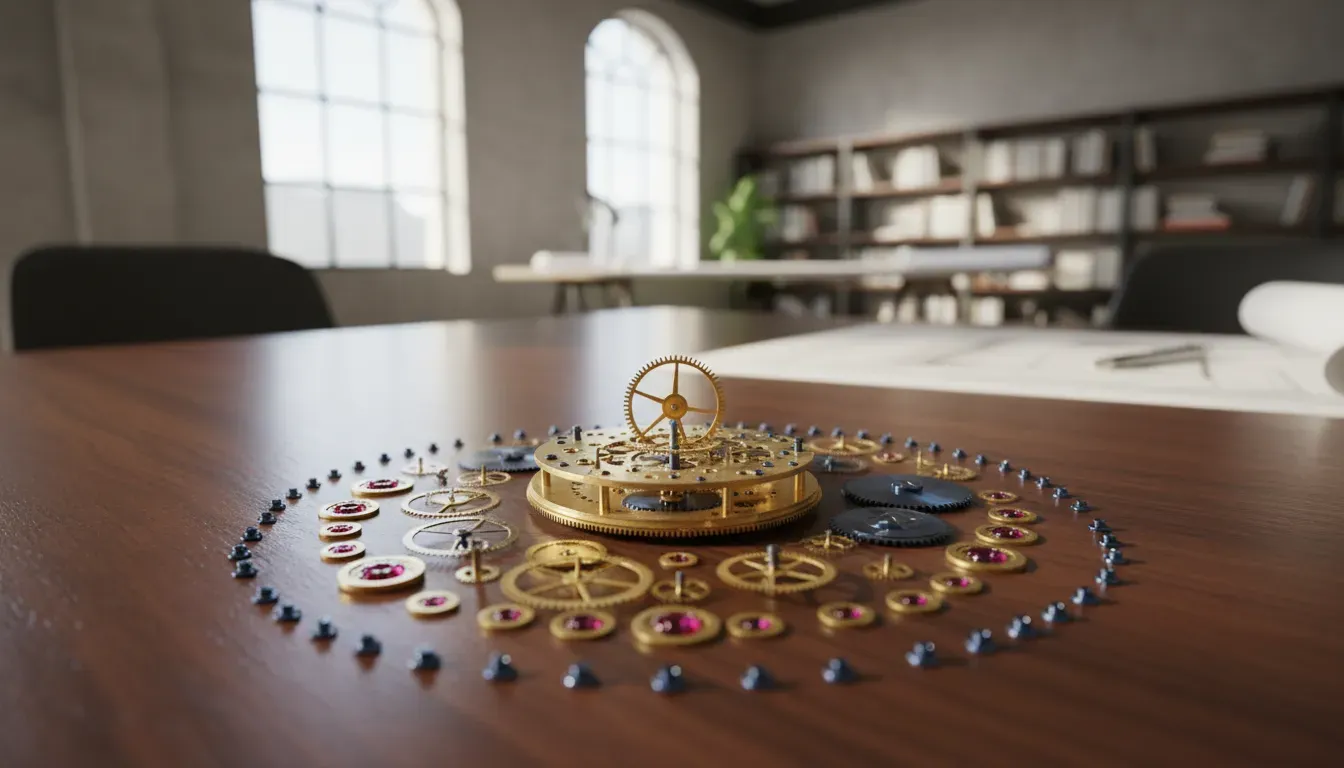 A detailed look at the exposed mechanical movement of a vintage watch