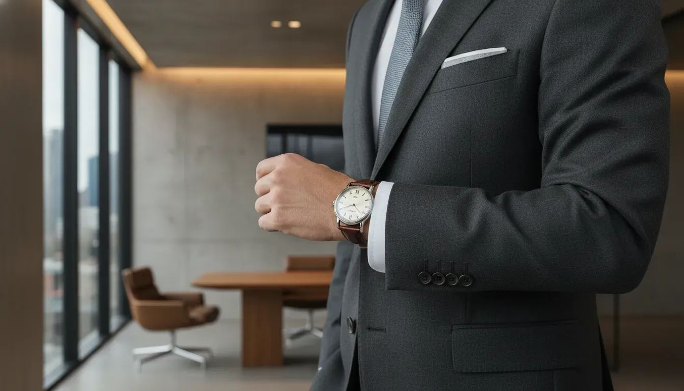 A stylish individual pairing a vintage watch with a tailored suit