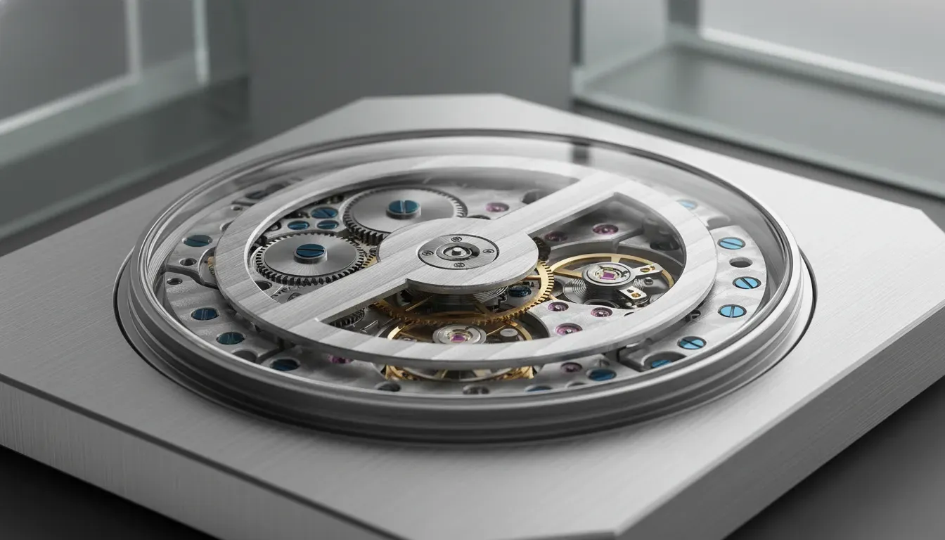 Close up of mechanical movement inside wrist watches for men